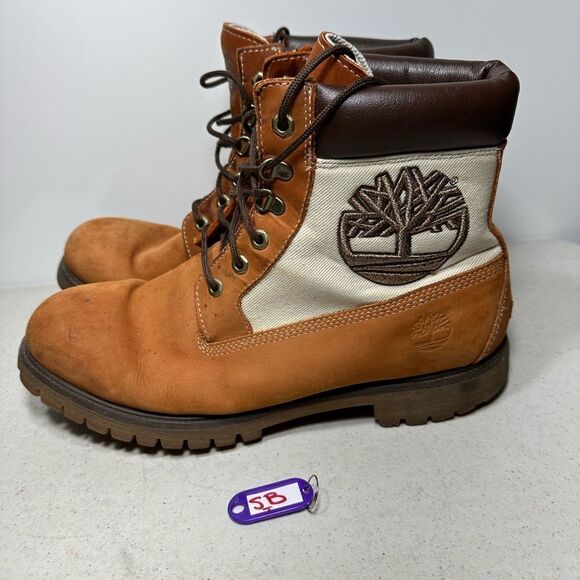 Vintage Timberlands Men's Brown Leather Lace Up Combat Boots Size 13 - Picture 1 of 6